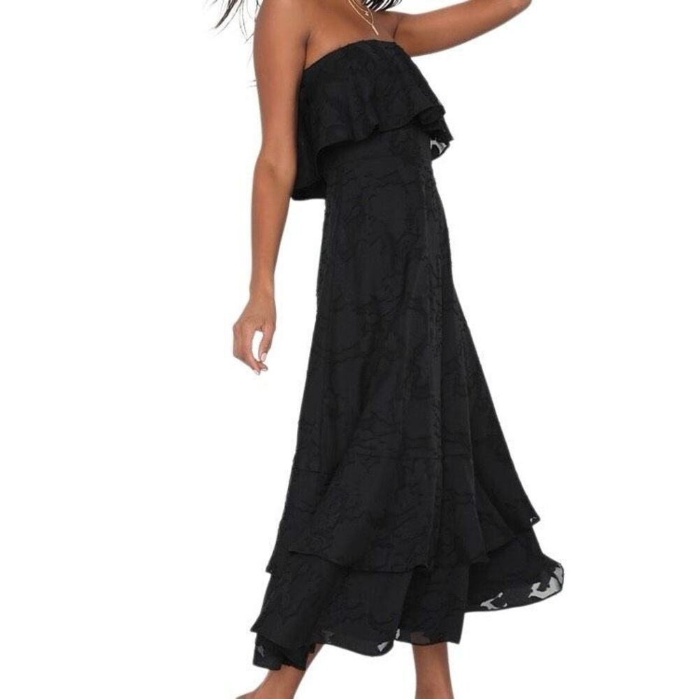 Lulus Love You‎ So Truly Black Burnout Floral Strapless Midi Dress Size XL NWT